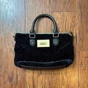 Y2k retro betsey johnson black velvet rose embroidered satchel bag